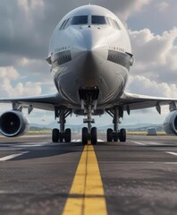 Fototapeta premium Jet airliner on the runway with engines idling waiting for clearance, runway, jet airliner