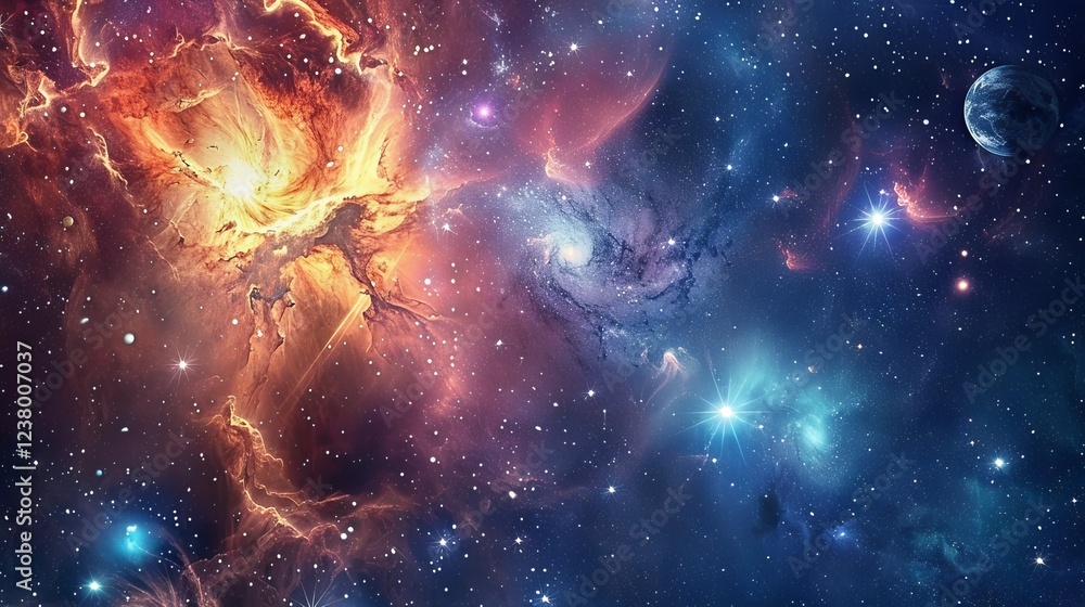 Poster mesmerizing celestial vista showcasing radiant star clusters and a glowing nebula in the boundless c