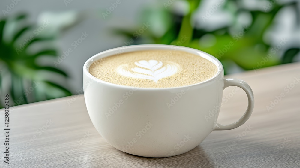 Poster elegant espresso cup with golden crema and latte art resembling the italian flag colors placed on a 