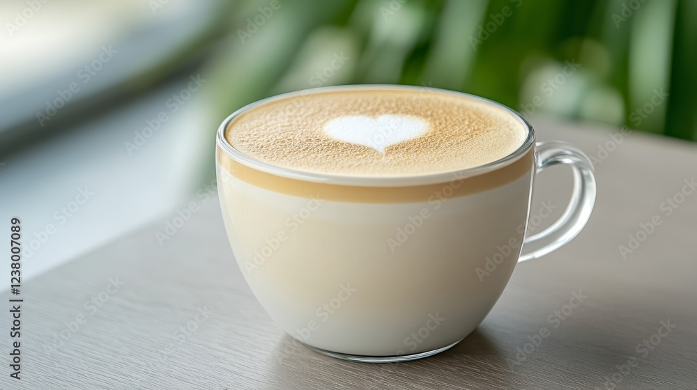 Poster elegant espresso cup with golden crema and latte art resembling the italian flag colors placed on a 