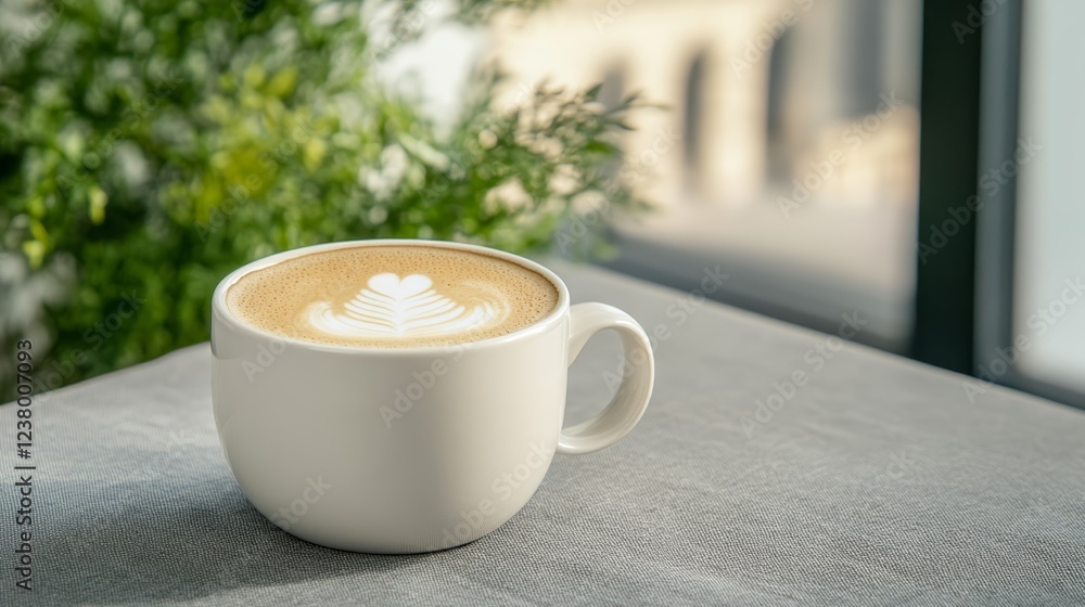 Poster elegant espresso cup with golden crema and latte art resembling the italian flag colors placed on a 