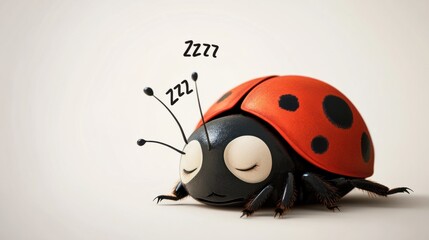 Fototapeta premium A sleepy cartoon ladybug with closed eyes and tiny 
