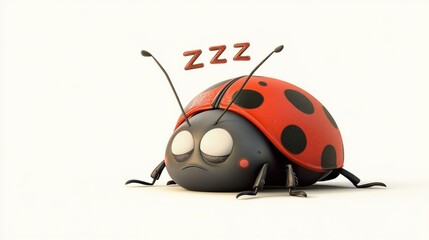 Fototapeta premium A sleepy cartoon ladybug with closed eyes and tiny 