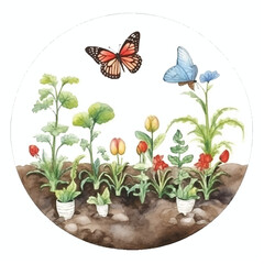 watercolors garden filled with butterflies illustration 