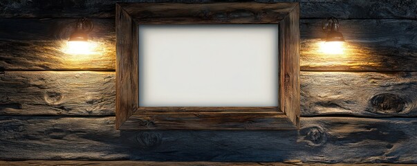 Rustic frame mockup on a reclaimed wooden plank with soft lighting