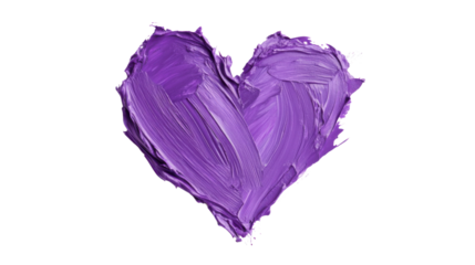 Purple heart symbol formed by brushstrokes on transparent background
