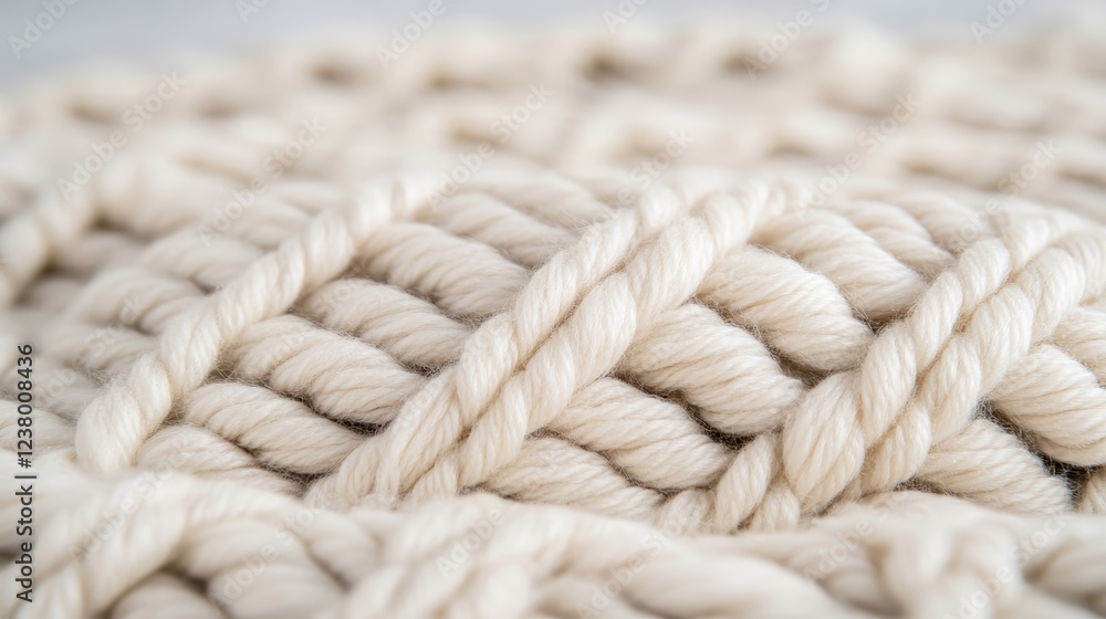Poster elegant isolated wheat stitch crochet pattern in light gray yarn with shadows falling on a soft beig