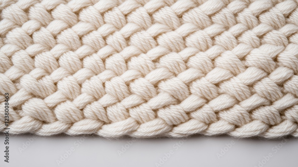 Poster elegant isolated wheat stitch crochet pattern in light gray yarn with shadows falling on a soft beig