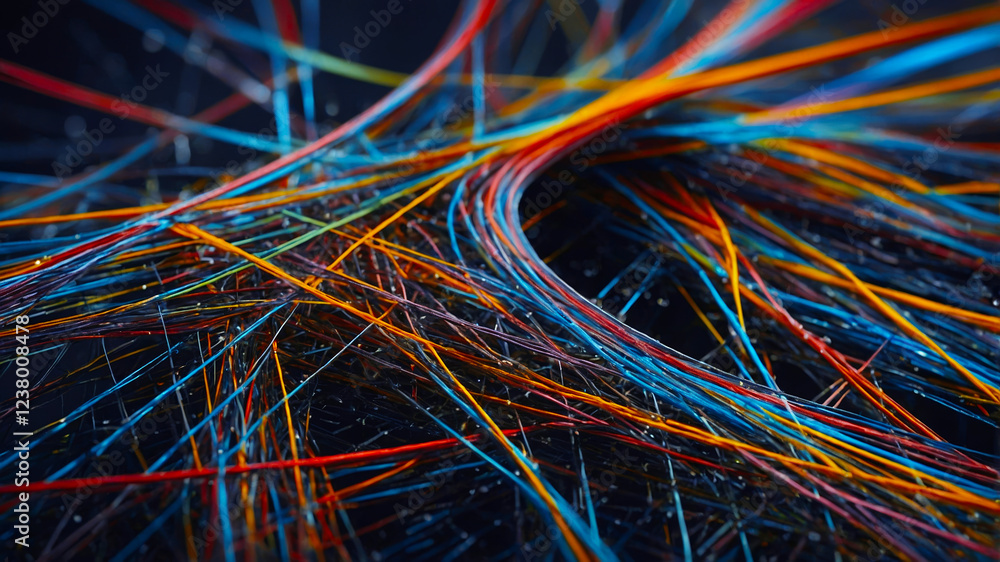 Poster colorful intertwining lines create an abstract pattern exploring movement and energy in a digital la
