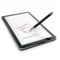 Digital touchscreen displaying an electronic signature being signed, centered on a clean white background