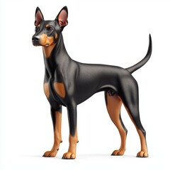 Doberman Pinscher with a sleek black-and-tan coat and a strong stance, centered on a clean white background