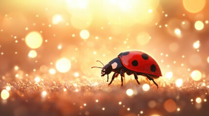 Fototapeta premium Happy ladybug with tiny twinkling stars around it, giving a magical look, isolated on white