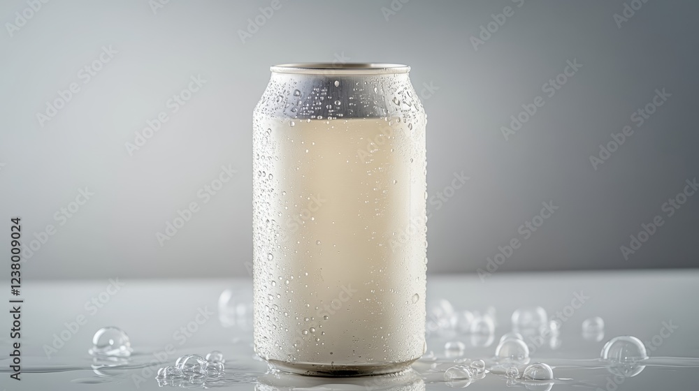 Aufkleber elegant minimalist can of sparkling water with bubbles surrounding it isolated on a gradient silver 
