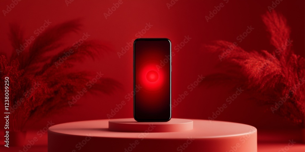 Aufkleber Futuristic Weather App Display on Sleek Red Smartphone AI-Driven Forecasting and Alert Interface for Tech-Savvy Users in Smart Home Environments