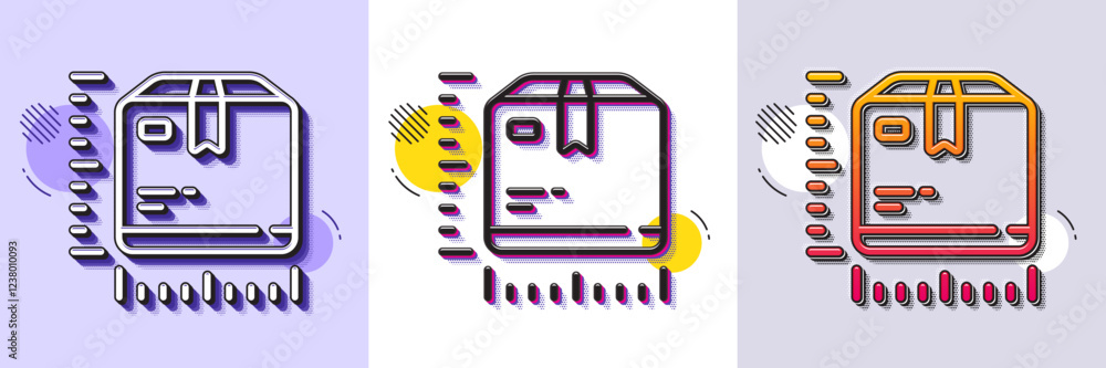 Poster package size line icon. halftone dotted pattern. gradient icon with grain shadow. box dimension sign