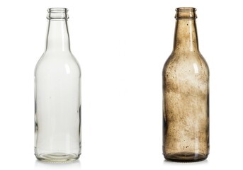 Contrast of Clean and Dirty Glass Bottles - Perfect for Cleaning Product Advertisements and Environmental Awareness.