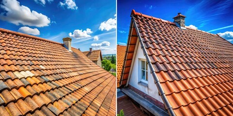 Dachsanierung:  Before/after photos showcase roof renovation.  Discover repair costs, German roofing techniques, and expert tips.