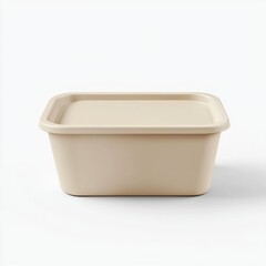 Eco-friendly biodegradable food container mockup with a minimalist design, centered on a clean white background