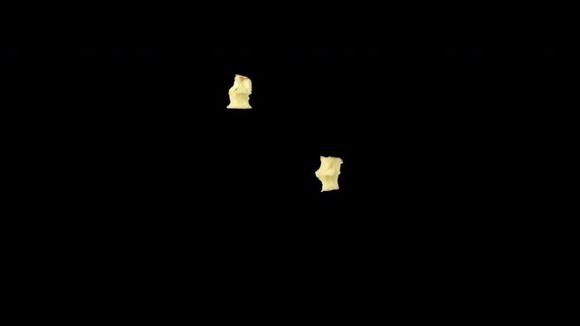 Two apples come into the screen and move around. The apple gets smaller as someone eats it one bite at a time. This animation clip was filmed using a stop-motion technique of an actual apple, expressi