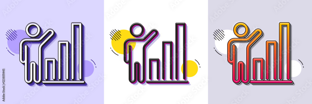 Aufkleber graph line icon. halftone dotted pattern. gradient icon with grain shadow. column chart sign. growth