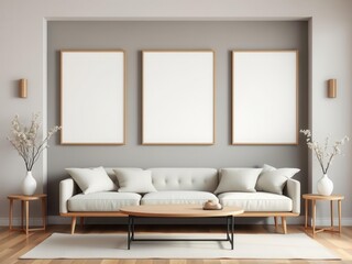 A mockup of minimalist natural wall art in a living room setting, plant, elegant, contemporary