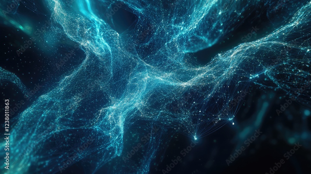 Poster abstract representation of ai in business, with glowing data flows, digital graphs, and interconnect
