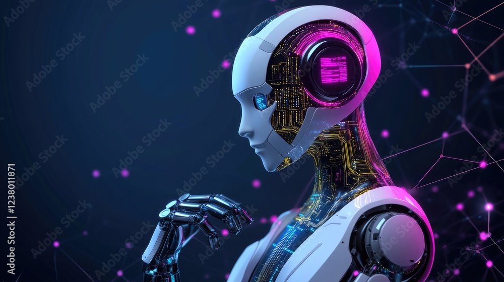 Poster abstract representation of ai in business, with glowing data flows, digital graphs, and interconnect