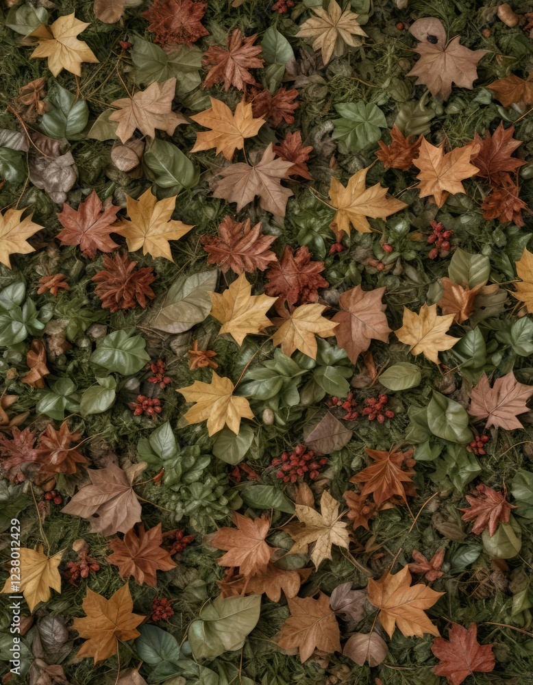 Wall mural Leaves and twigs forming a crunchy carpet underfoot , fall, foliage