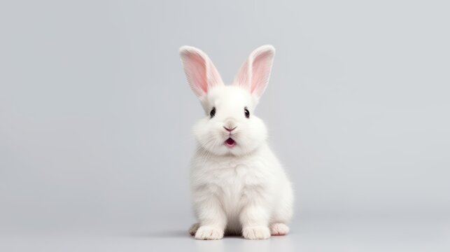 cute animal pet rabbit or bunny white color smiling and laughing isolated with copy space for easter background, rabbit, animal, pet, cute, fur, ear, mammal, background, celebration - Powered by Adobe