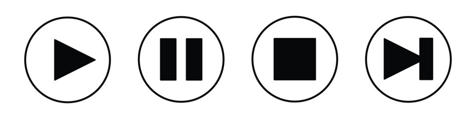 Media player flat buttons icon set vector.