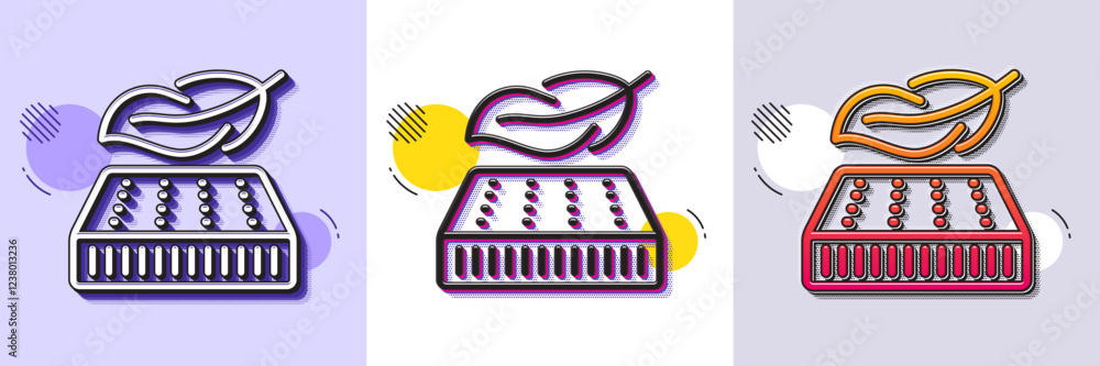 Poster lightweight mattress line icon. halftone dotted pattern. gradient icon with grain shadow. orthopedic