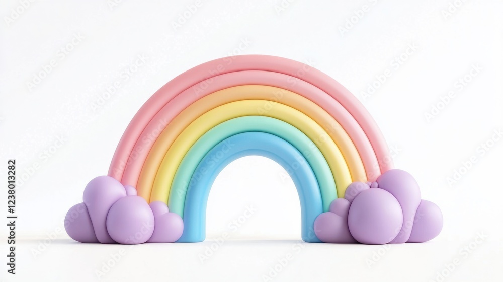 Poster 3d animated-style rainbow with smooth shading and soft highlights, isolated on white