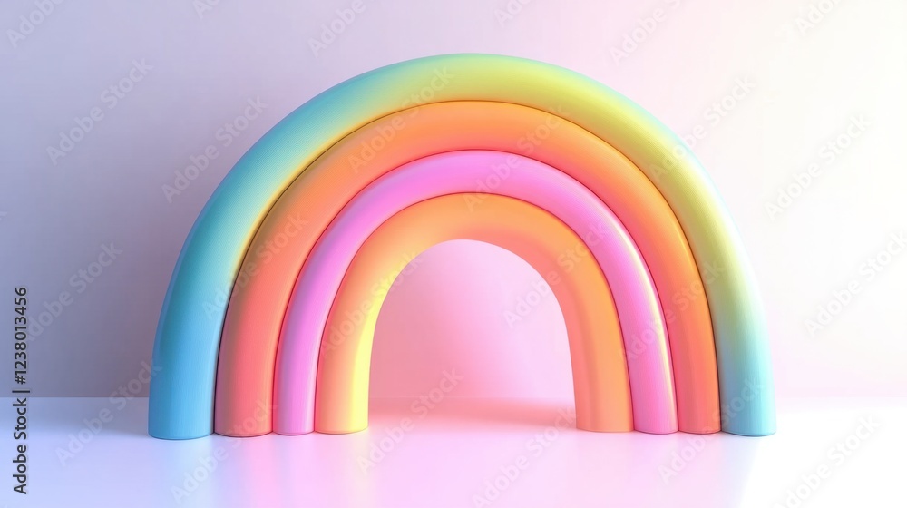 Poster 3d animated-style rainbow with smooth shading and soft highlights, isolated on white