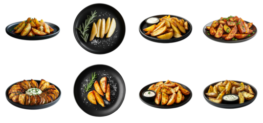  Set of Potato Wedges with Charred Edges and Aioli Dip, Isolated on a White Background. PNG