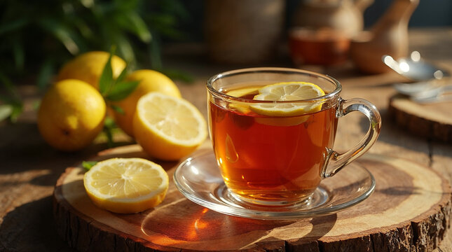 Hot tea with lemon