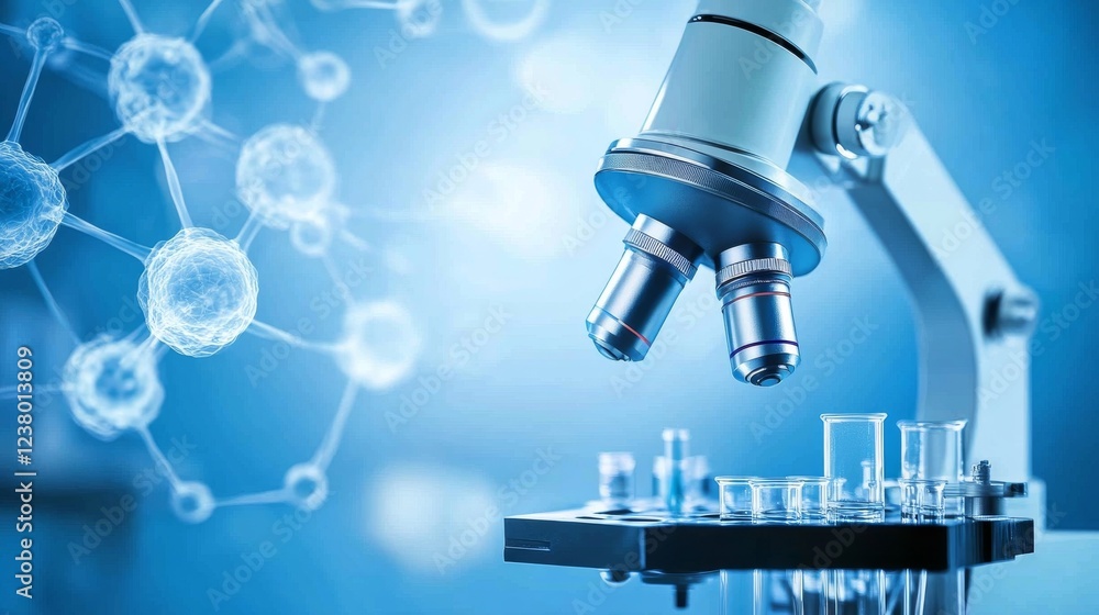 Poster advanced medical technology science background with futuristic blue digital interface, abstract heal
