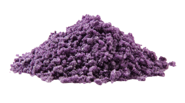 Pile of purple potassium permanganate crystals on transparent background
