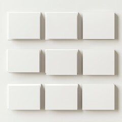 Flat lay of business card mockups in a modern, minimalist design, isolated on a clean white background