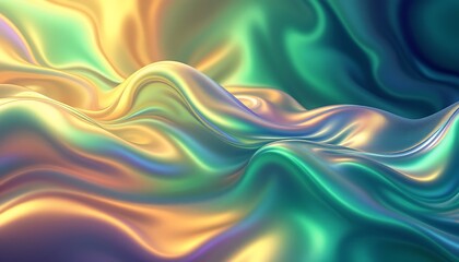 Obraz premium Iridescent Liquid Waves: Abstract Fluid Art in Teal and Gold