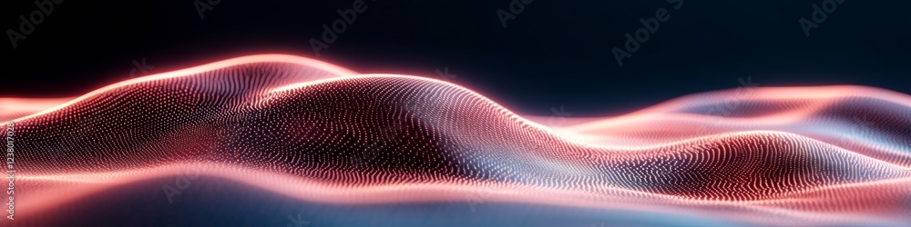 Poster Neon Particle Flow Futuristic Mesh Waves for Tech Marketing and Data Visualization in Digital Innovation, Enhancing Connectivity and Virtual Experiences