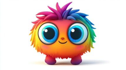 Naklejka premium Cartoon rainbow with oversized eyes and a playful expression, isolated on white