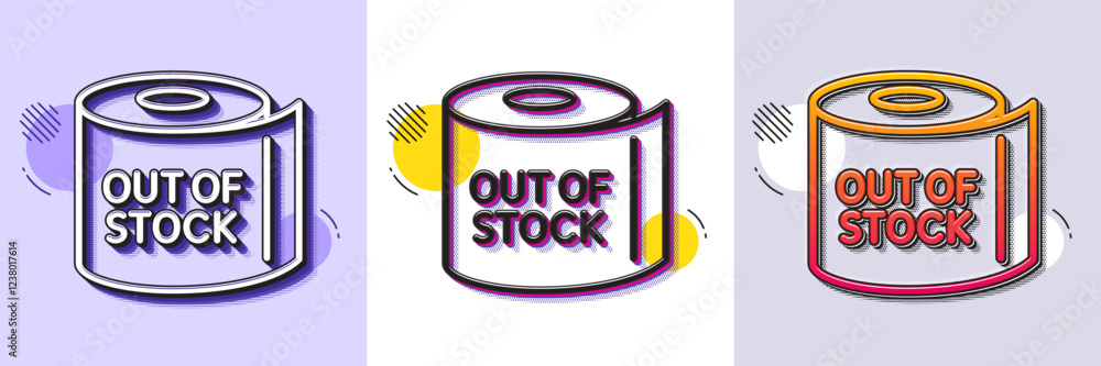 Poster toilet paper tissue roll line icon. halftone dotted pattern. gradient icon with grain shadow. out of