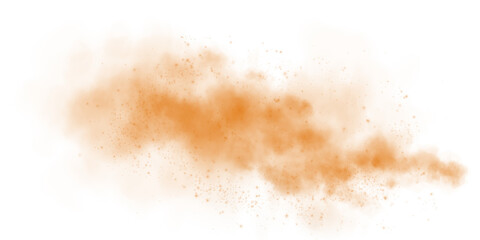 Fantastic orange smoke background. Orange spice powder explosion, spice splash, Magic smoke with glitter and small particles, fog with glowing particles, orange steam. PNG
