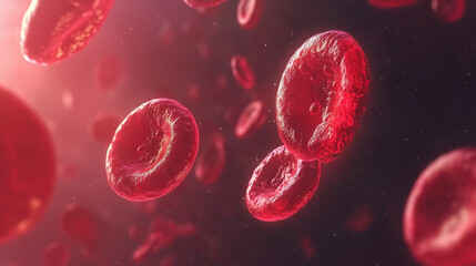 Fototapeta premium Medical design of red blood cells. Medical science background, blood vessels with flowing blood cells.
