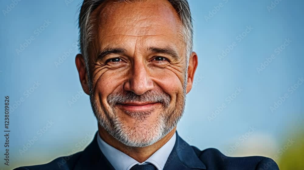 Aufkleber man in a suit and tie is smiling and looking at the camera. he is confident and happy