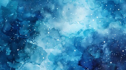 Obraz premium Luminous cosmic watercolor background with swirling blue nebulae, dreamy starry undertones, and ethereal space-inspired brushstrokes