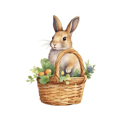 a rabbit in a cute bouquet of flowers watercolor vector illustration, white background