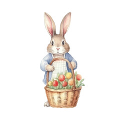 A cute doe with basket of flowers watercolor illustration vector, White background