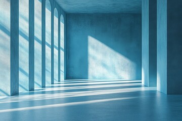 Fototapeta premium features a 3D-rendered empty and Chambray Blue abstract concrete room interior.