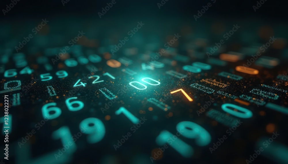 Poster abstract digital data stream: glowing numbers in a cyberspace